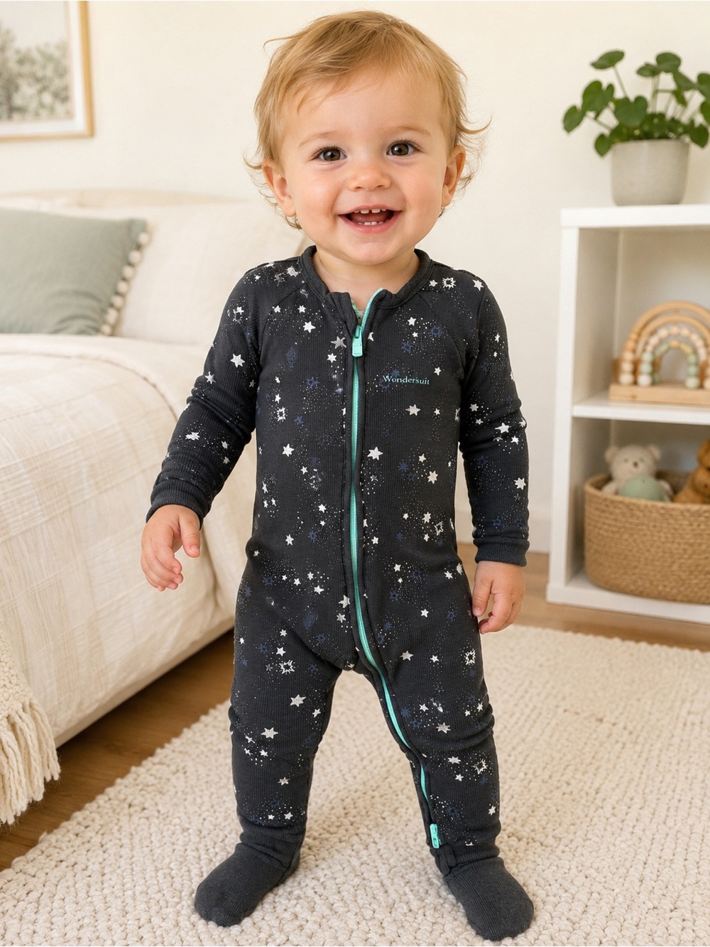 Wondersuit by Bonds Baby Toddler Grey Star Celestial Print One-Piece Sleep Suit